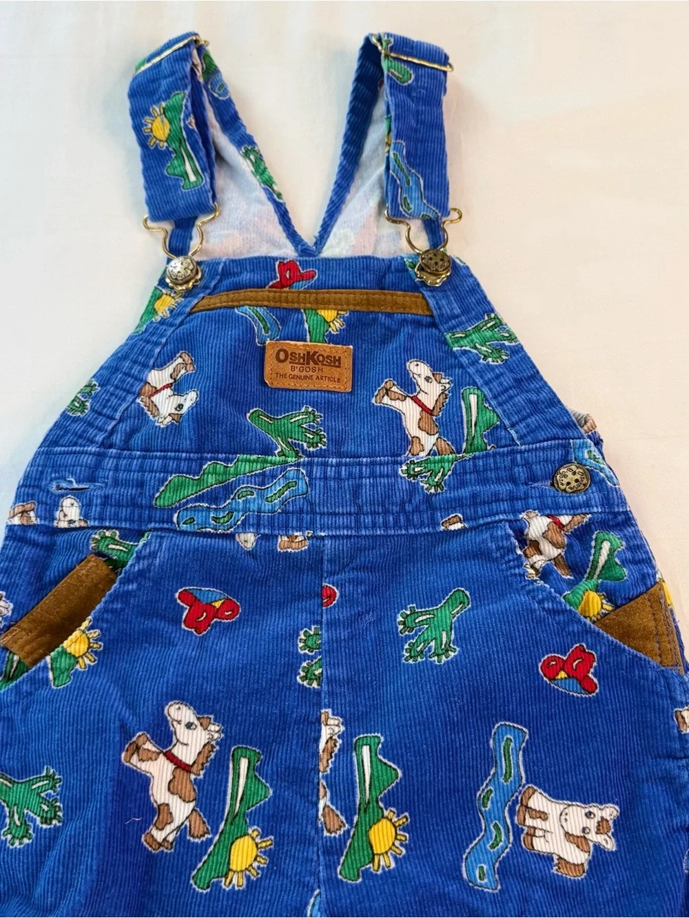 Vintage OshKosh B'gosh Blue Corduroy Overalls with Animal Print-Cowboy